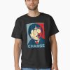 Black t-shirt with cartoon character parody in red/blue “CHANGE” political poster style, featuring shocked Randy Marsh expression