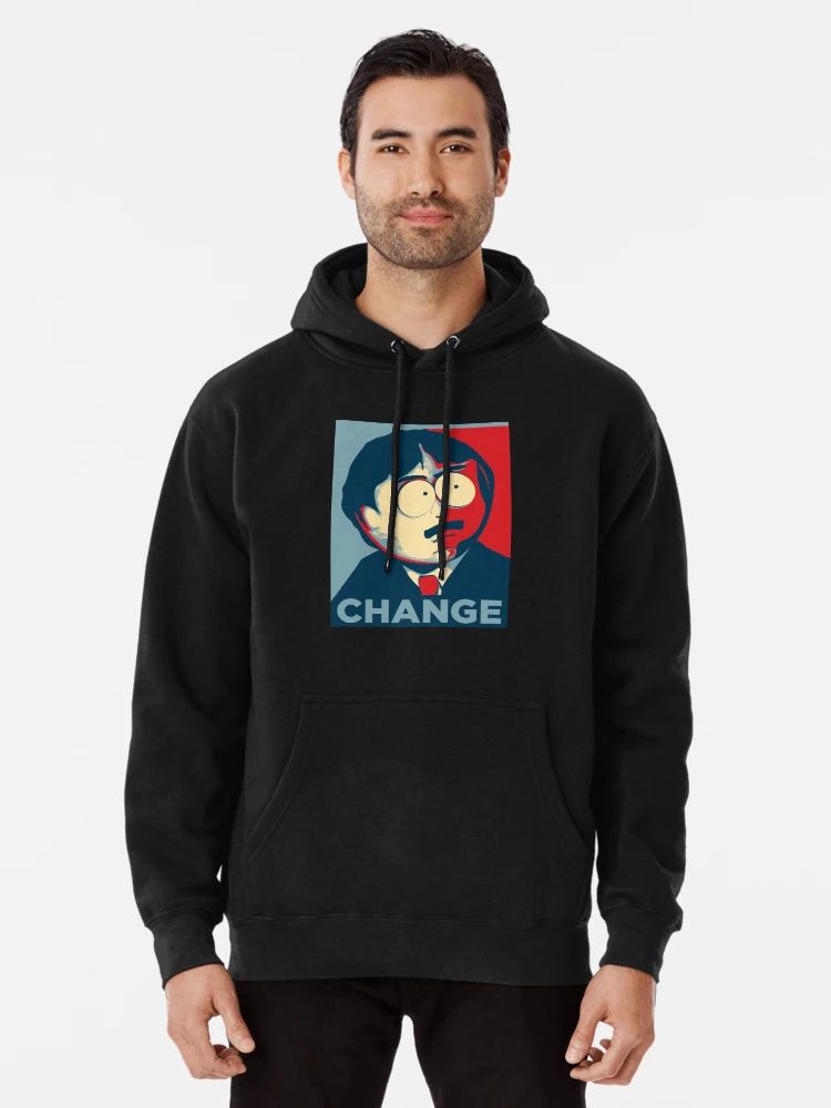 Stay warm in ridiculous style with this “CHANGE” parody hoodie featuring the iconic cartoon face of Randy Marsh.