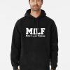 Black Hoodie with bold white text reading “MILF – Man I Love Fishing” funny fishing joke