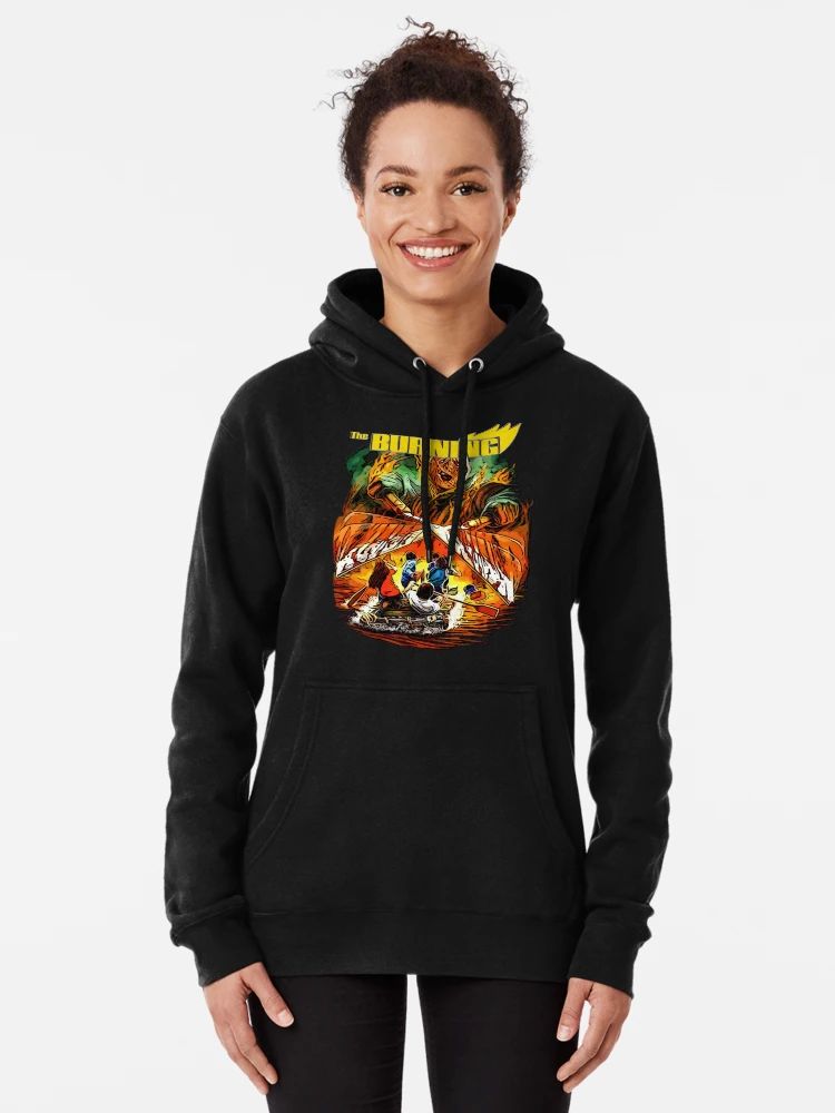 Black hoodie with vintage horror artwork from The Burning movie featuring Cropsey with shears and campers