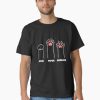 Men Black t-shirt featuring three illustrated cat paws labeled “Rock,” “Paper,” and “Scissors” in white and pink