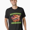Men Black t-shirt with the phrase “Hemorrhoid Conqueror” in bold block letters, styled like a warrior's badge of honor.
