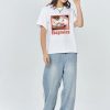 Unisex Whitet-shirt with a colorful printed meme image of a sleepy white cat and the word “Ibuprofrén.”
