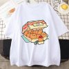 White t-shirt with a graphic of a fast food box labeled “Kitten Nuggets” filled with cat-shaped nuggets and dipping sauce.