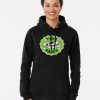 Women Cozy black hoodie featuring a dinosaur skull emblem with green “T-Rex Ranch” logo design