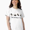 White t-shirt with five rolling panda illustrations and “This is how I roll” text underneath