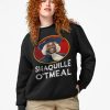 Black sweatshirt with “Shaquille O’Tmeal” graphic parody of a breakfast mascot featuring Shaq