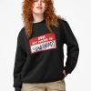 Black sweatshirt with red name tag graphic reading “Hi! My Name is Slim Shady.”
