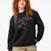 Black sweatshirt featuring a white stick figure drawing of Buffy with humorous vampire-slaying text