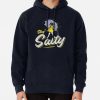 Black hoodie with retro “Stay Salty” text and vintage salt girl parody graphic holding umbrella
