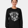 Black sweatshirt with distressed white “Boats N Hoes” design featuring two men in captain hats and anchor graphic.