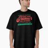 Men Black t-shirt with red and green retro logo reading “Fratelli’s Family Restaurant – Astoria Oregon” and playful food list.