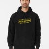 Black Hoodie with distressed yellow “May The Schwartz Be With You” text in sci-fi parody font.