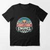 Black t-shirt with retro vintage racing design featuring checkered flags, red star, and slogan “Start Your Engines