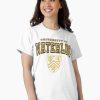 Women White Shirt with “University of Waterloo” text and golden crest printed on the front.