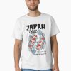 White T-shirt with Tokyo Japan koi fish design and “Fishing is my one kind of happiness” quote in black and red