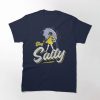 Black T-shirt with retro “Stay Salty” text and vintage salt girl parody graphic holding umbrella