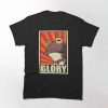 Black Tshirt with vintage-style GLORY frog meme design in red, orange, and beige