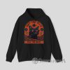 Black Hoodie with embroidery-style print of a cat wearing heart sunglasses and text “Eat The Rich”.