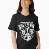 Black Women T-Shirt with distressed white “Boats N Hoes” design featuring two men in captain hats and anchor graphic.