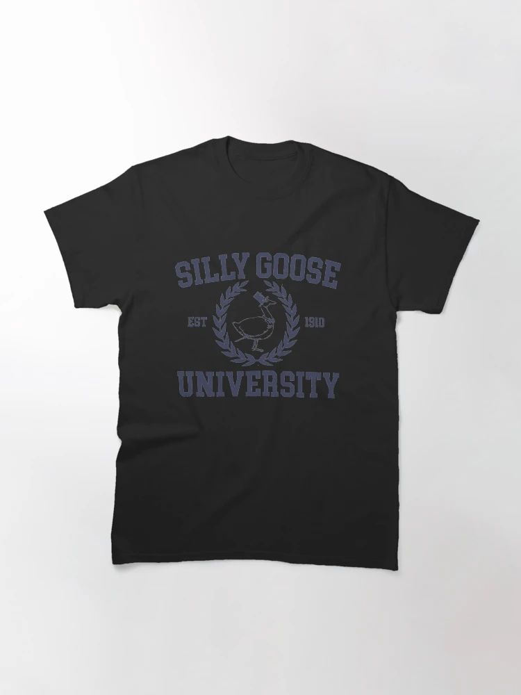 Black Tee with “Silly Goose University” text and illustrated goose in laurel crest
