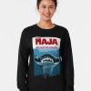 Black Sweatshirt with retro movie-poster design of a giant sea creature and “El Gran Maja” text in bold red letters.