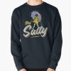 Black Sweatshirt with retro “Stay Salty” text and vintage salt girl parody graphic holding umbrella