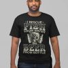 Black t-shirt with "I Rescue Fish from Water and Beer from Bottle" design featuring a bass fish and beer bottles.