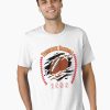 White T-shirt with a football bursting through a graphic surrounded by red baseball stitches, labeled “Tennessee Baseball 1959,” worn by male model.