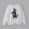 Printed Sweatshirt With Black cat holding a fish with a crow perched on its head in a bold black graphic design