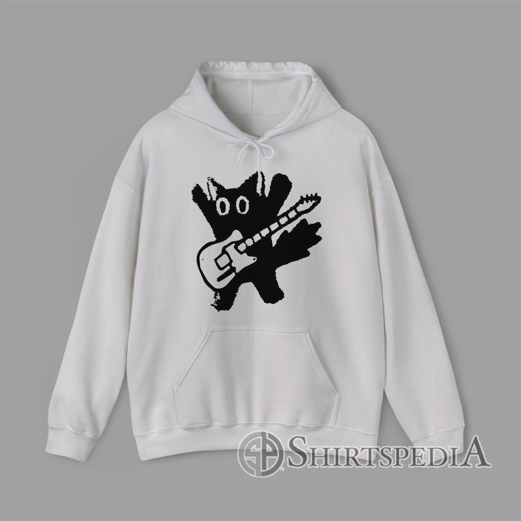 Funny hoodie with Black cat playing electric guitar minimalist graphic design
