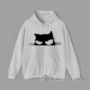hoodie Minimalist black silhouette of a grumpy cat face with angry eyes on white background.