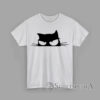 Minimalist black silhouette of a grumpy cat face with angry eyes on white background