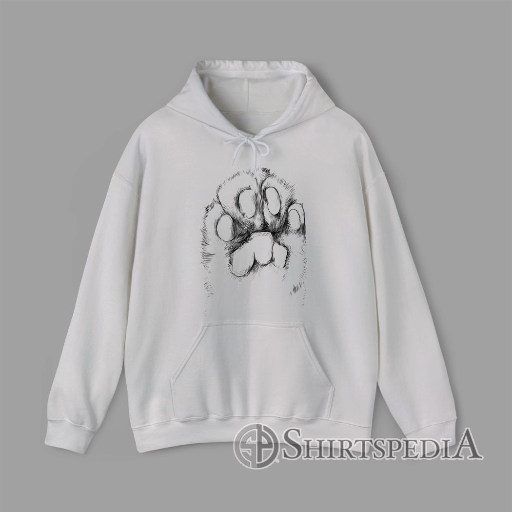 Minimalist Cat Paw Sketch Hoodie Artistic Feline Lover Design Detailed pencil-style sketch of a cat paw printed on a minimalist hoodie