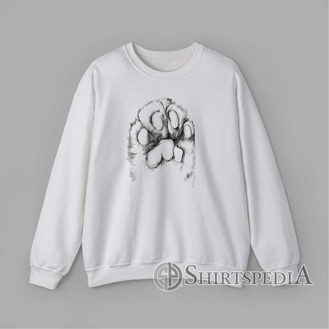 Minimalist Cat Paw Sketch Sweatshirt Artistic Feline Lover Sweatshirt Detailed pencil-style sketch of a cat paw printed on a minimalist sweatshirt