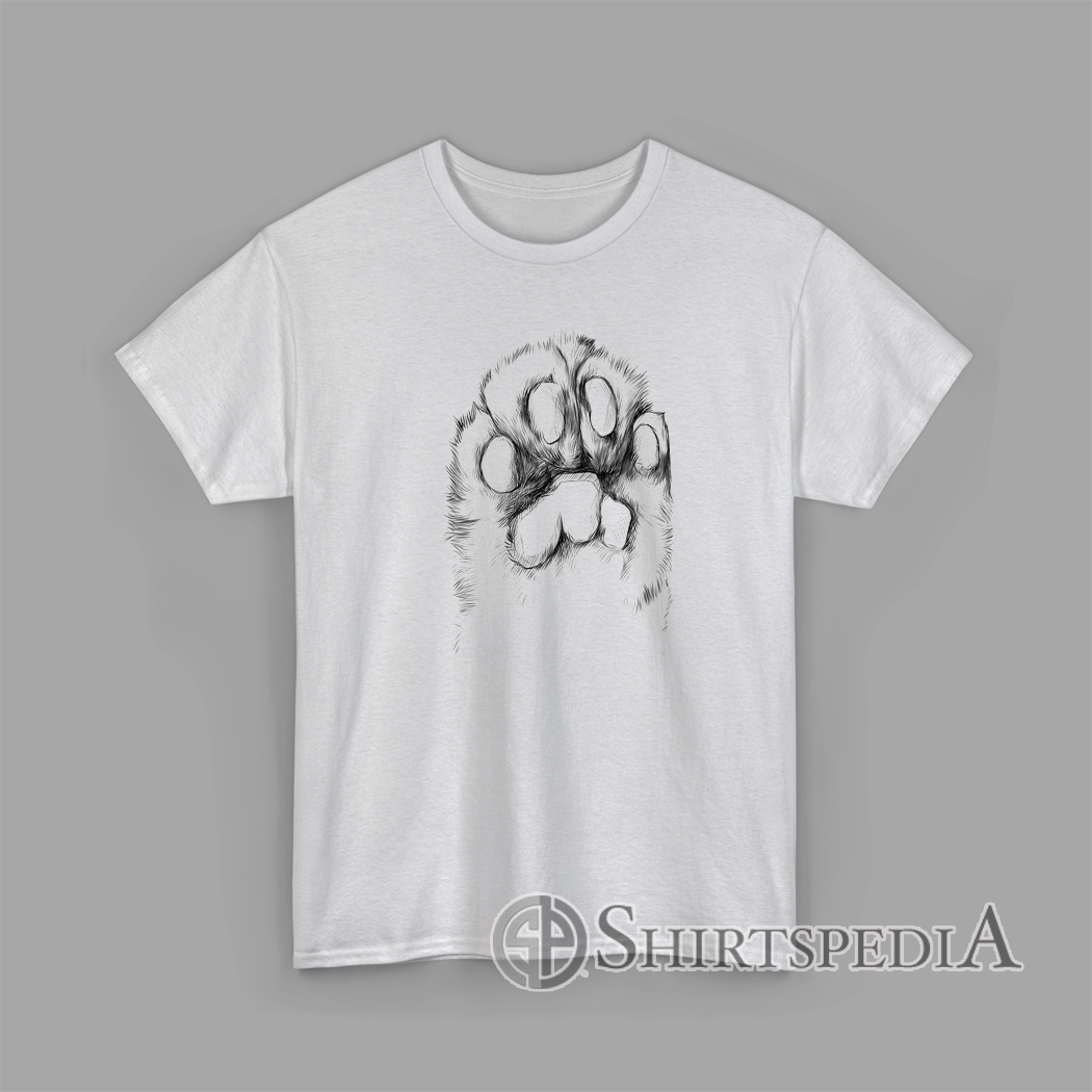 Minimalist Cat Paw Sketch T-Shirt Artistic Feline Lover Tee Detailed pencil-style sketch of a cat paw printed on a minimalist t-shirt