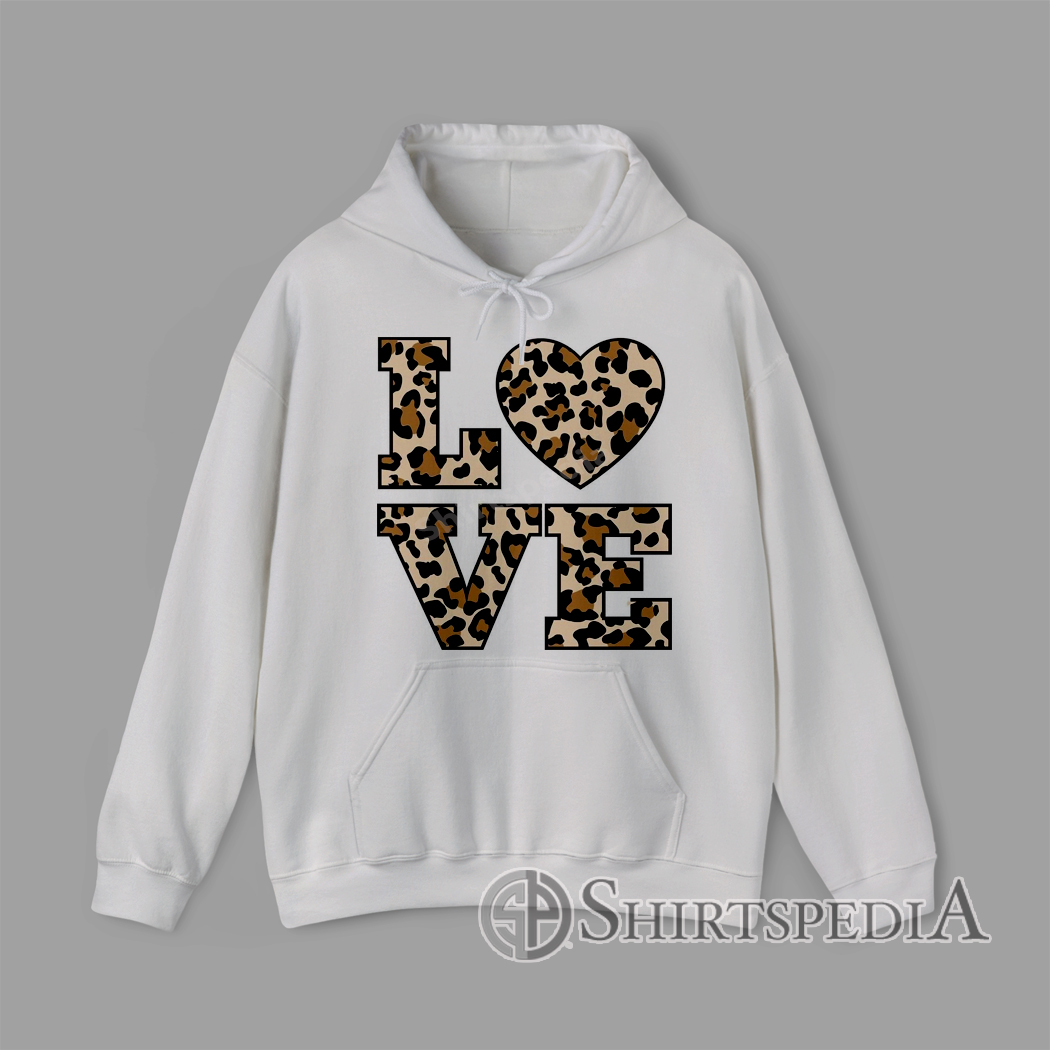 Aesthetic Leopard Love Print Hoodie Hoodie With Aesthetic leopard heart with leopard LOVE letter print graphic design