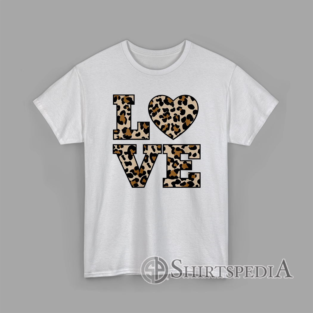 Aesthetic Love Leopard Print T-Shirt T-Shirt With Aesthetic leopard heart with leopard LOVE letter print graphic design