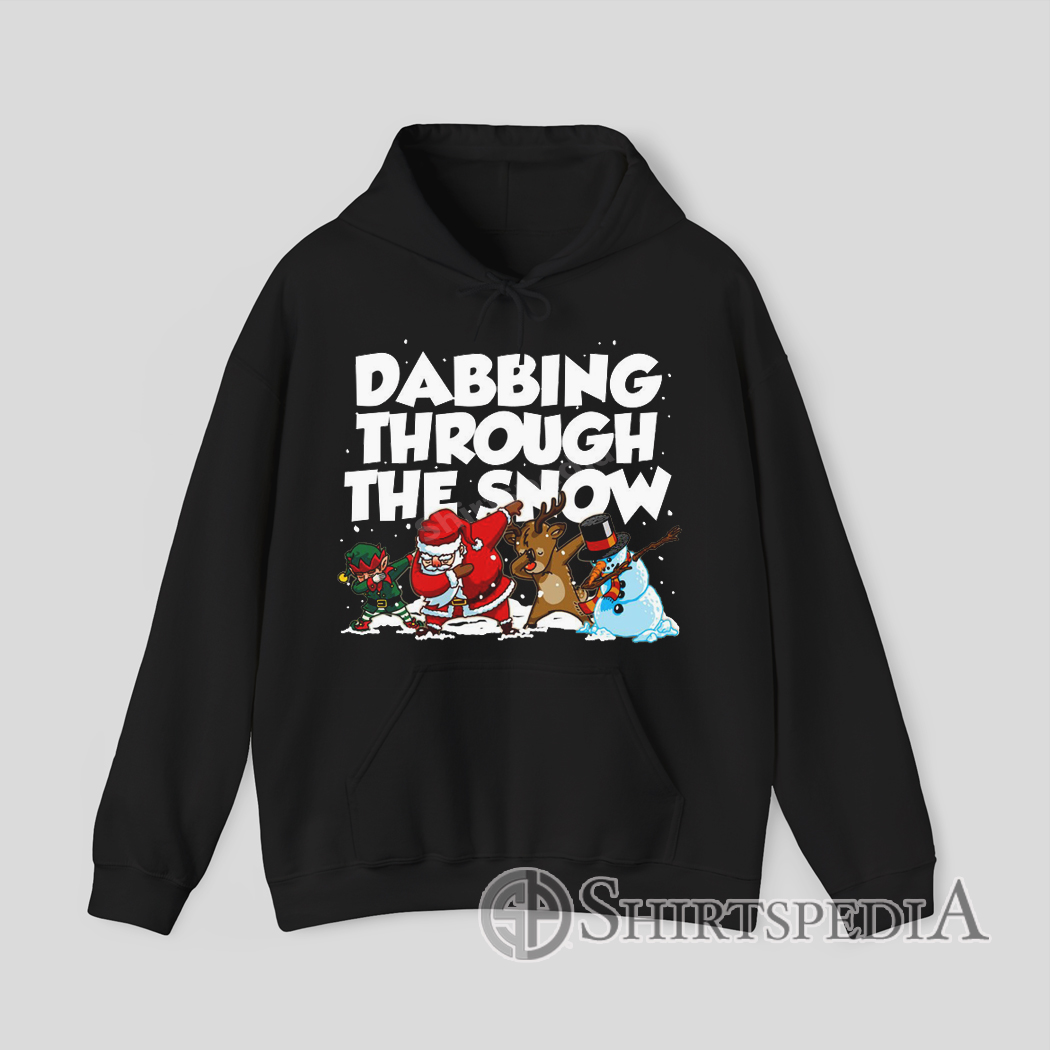 Dabbing Through The Snow Hoodie Funny Christmas Hoodie with Santa and friends dab pose and festive holiday design