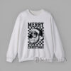 sweatshirt Retro Santa Claus wearing heart sunglasses and blowing bubble gum on a black-and-white checkered background with “Merry Christmas” text