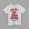 Funny Skeleton Santa On The Naughty List and Loving It Christmas T-Shirt Skeleton Santa holding wine and a festive bottle with text “On The Naughty List and Loving It” in red vintage Christmas style