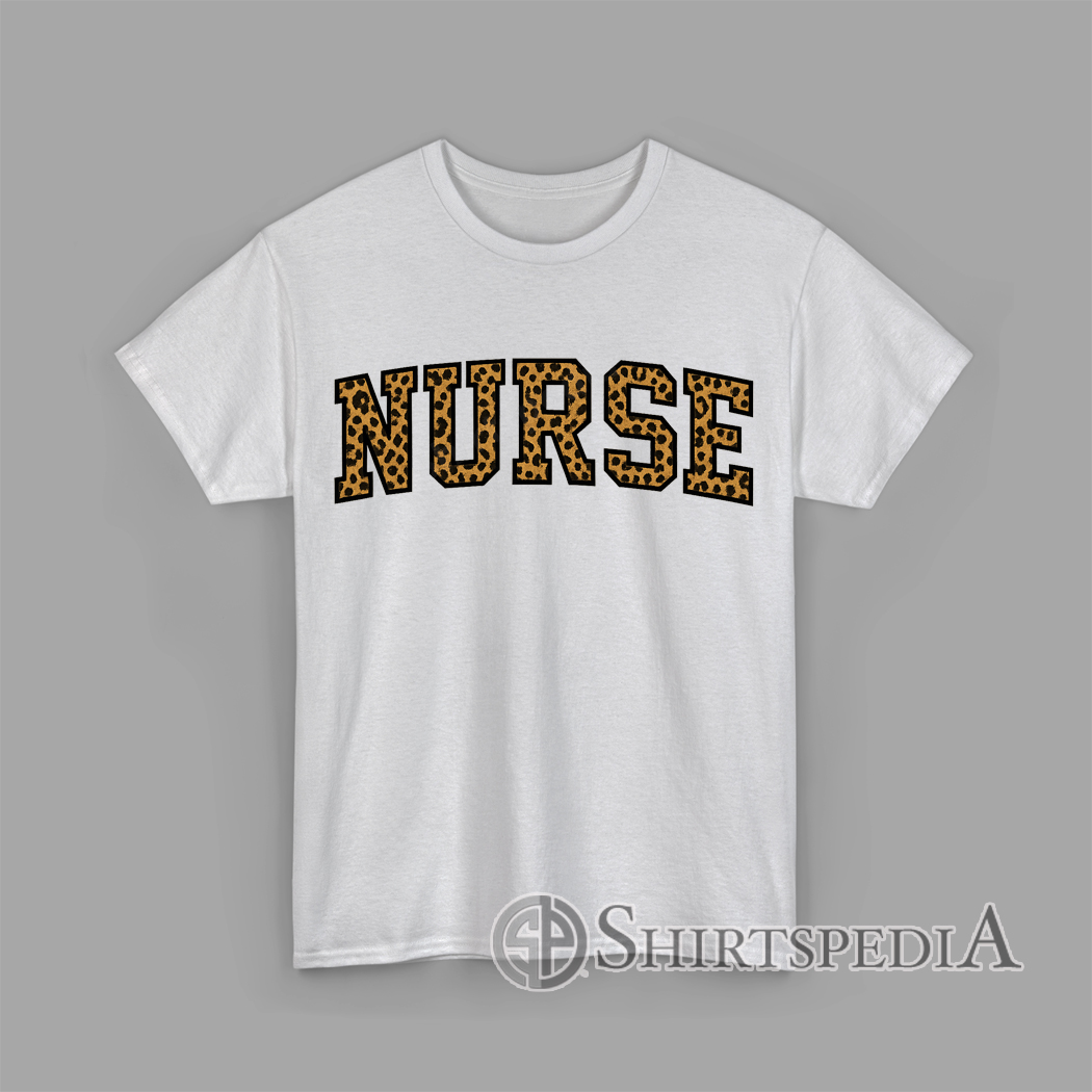 Leopard print NURSE letter graphic T-shirt for healthcare workers