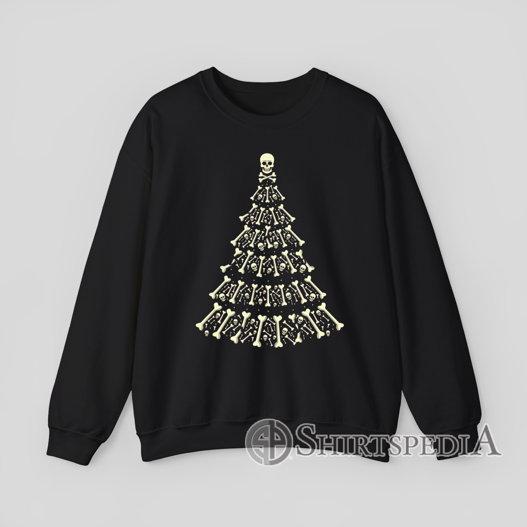 Skeleton Christmas Tree Printed On Sweatshirt