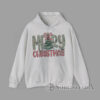 Hoodie With Rustic Merry Christmas design with floral letters, gingham print text, and watercolor Christmas tree illustration