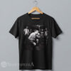 black t-shirt featuring a black and white graphic photo of Mr. Bean screaming into a microphone as the lead vocalist of a hardcore metal basement band.