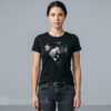 Womens black t-shirt featuring a black and white graphic photo of Mr. Bean screaming into a microphone as the lead vocalist of a hardcore metal basement band.