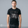Men black streetwear t-shirt featuring a funny cartoon graphic of an ecstatic cat crowd surfing over a hands-raised concert audience.