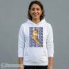 Women Heavyweight black streetwear hoodie with a spacious front pocket, displaying a large central print of the sad orange tabby depression cat meme.