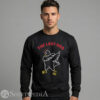 Men black crewneck pullover sweatshirt featuring the Hot Ones dabbing chicken graphic and red text reading The Last Dab.