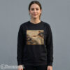 Women Gildan 18000 crewneck sweatshirt with Tom Brady passing football to Drake Maye Renaissance art parody